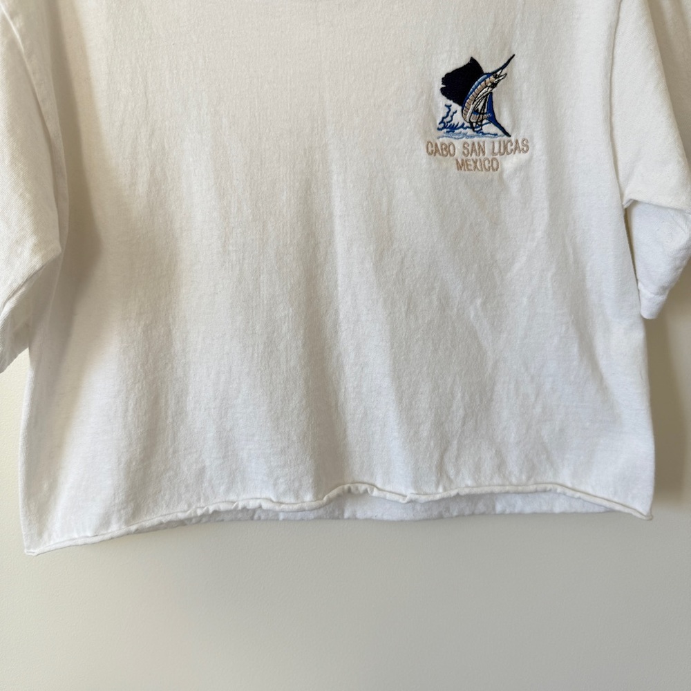 Cabo San Lucas Mexico White Embroidered Cropped T-shirt Shirt Top - Picture 6 of 9